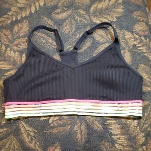PINK Sport- Ultimate Lightly-Lined Racerback Sports Bra Black with Striped Band
